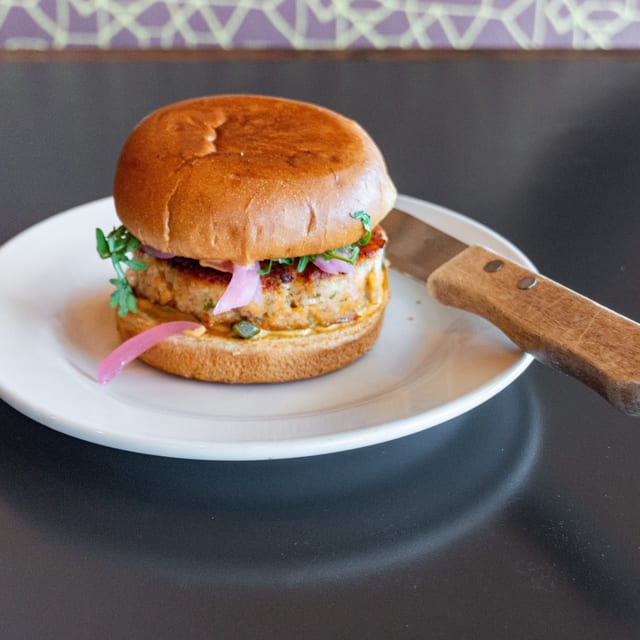 Chipotle Salmon Cake Sandwich.
